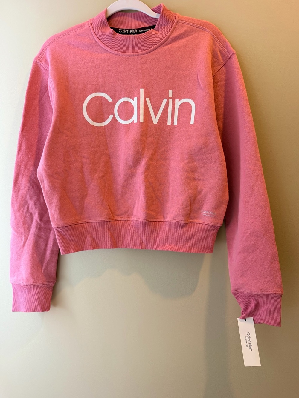 Calvin Klein Performance Logo Crewneck Sweatshirt in Raspberry, Size M NWT